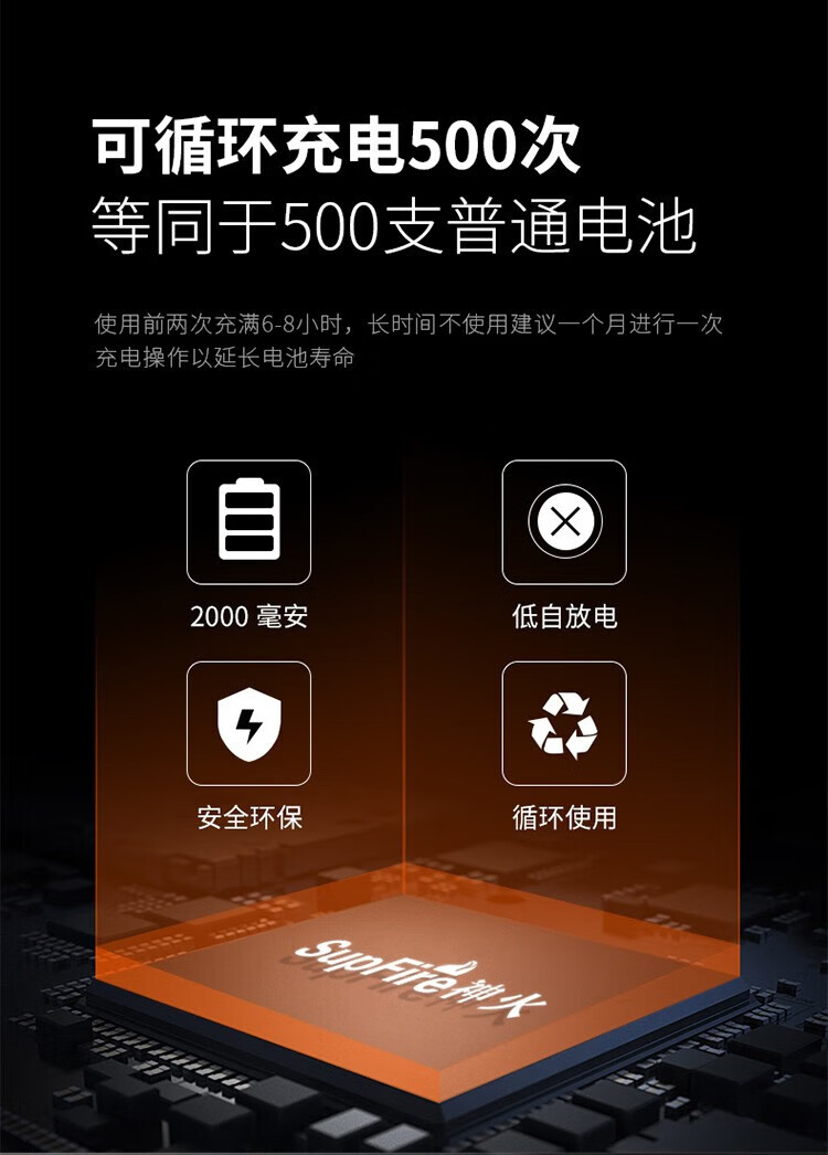 神火（SupFire）AB2手电筒18650 大容量锂电池3.7V 1节18650紫电池（2000毫安）