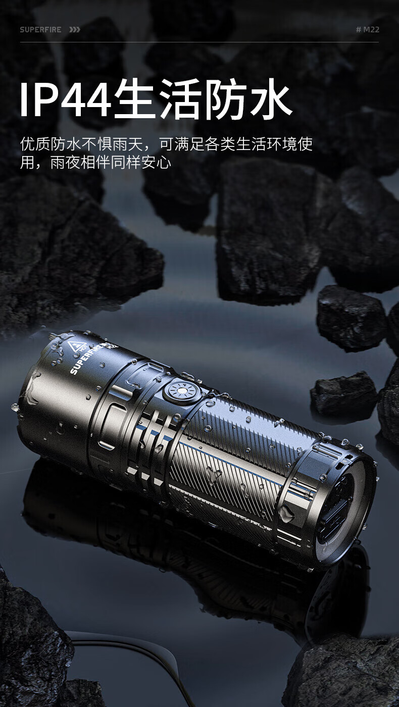 神火（SupFire）M22变焦超强光手电筒P90可充电超亮远射户外led36W超长续航6小时