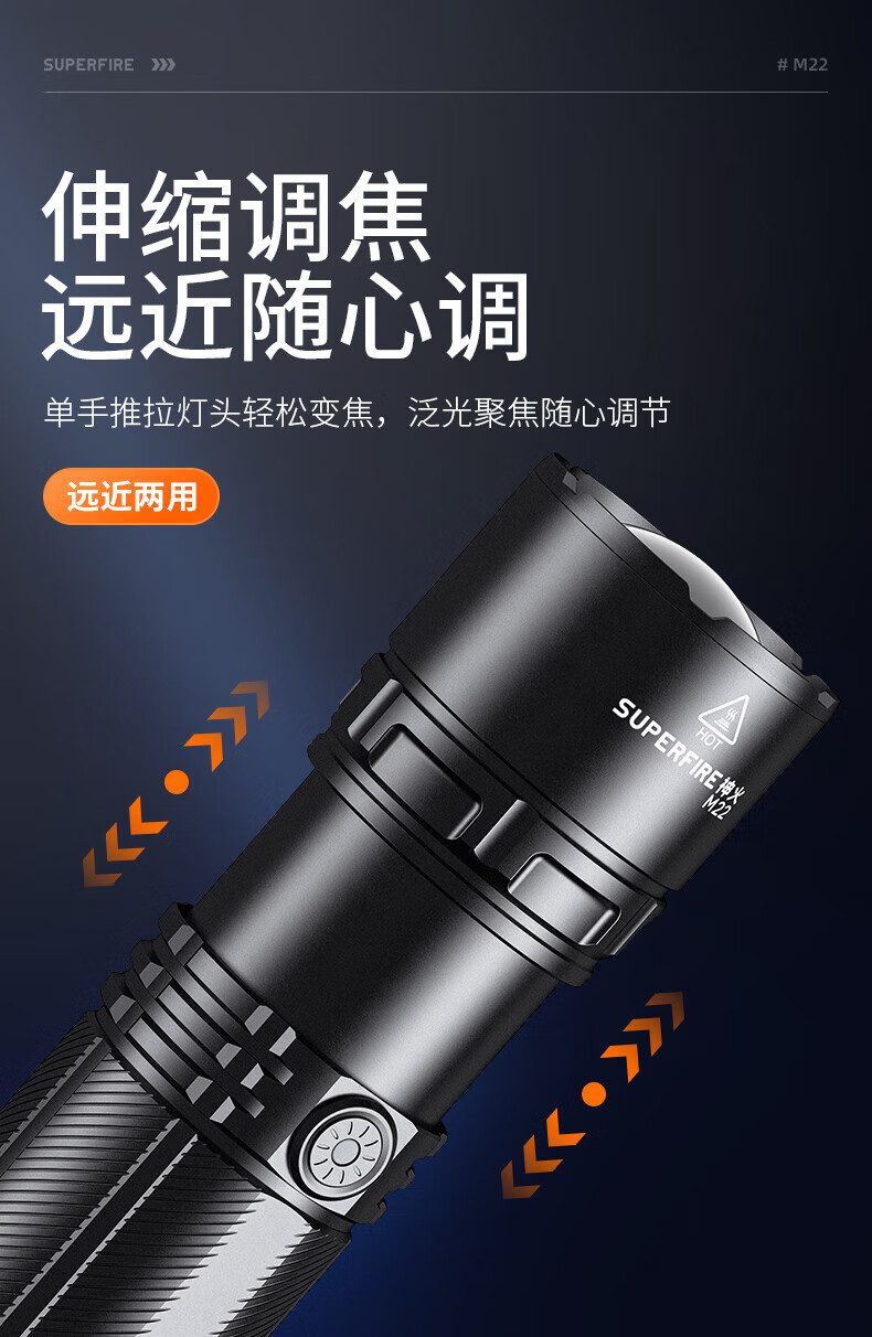 神火（SupFire）M22变焦超强光手电筒P90可充电超亮远射户外led36W超长续航6小时