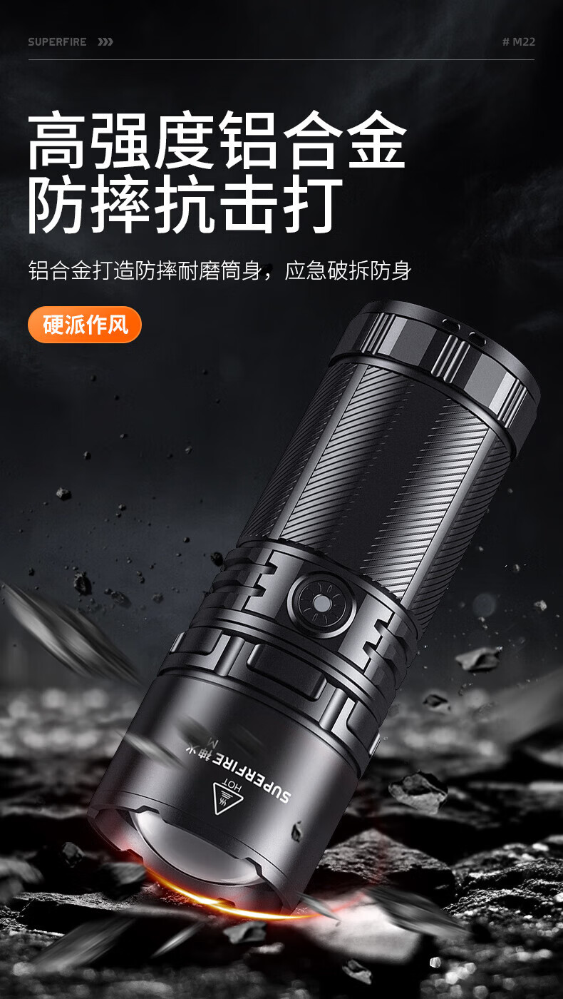 神火（SupFire）M22变焦超强光手电筒P90可充电超亮远射户外led36W超长续航6小时