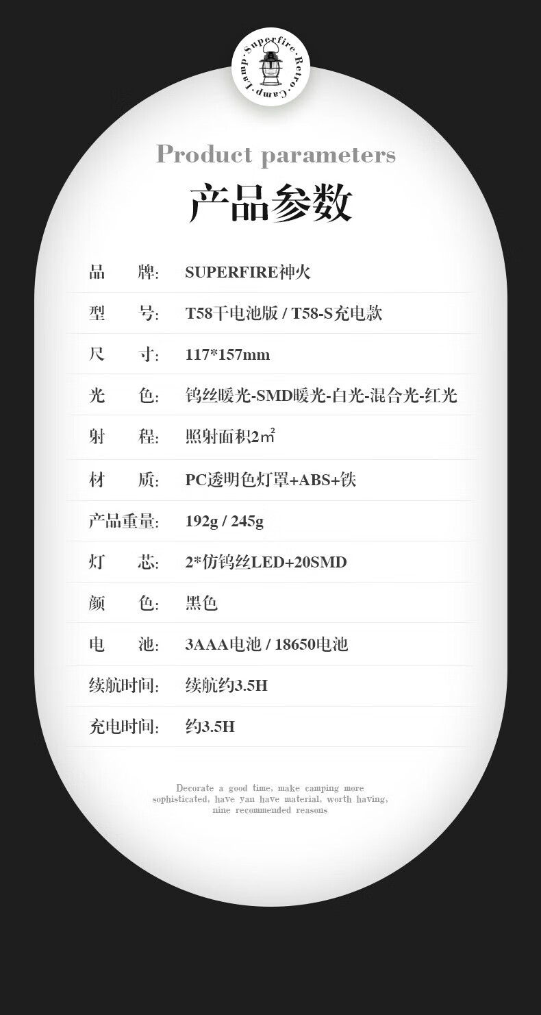 神火（SupFire） T58超长续航充电帐篷露营灯 挂灯防水应急营地照明灯2W 1套