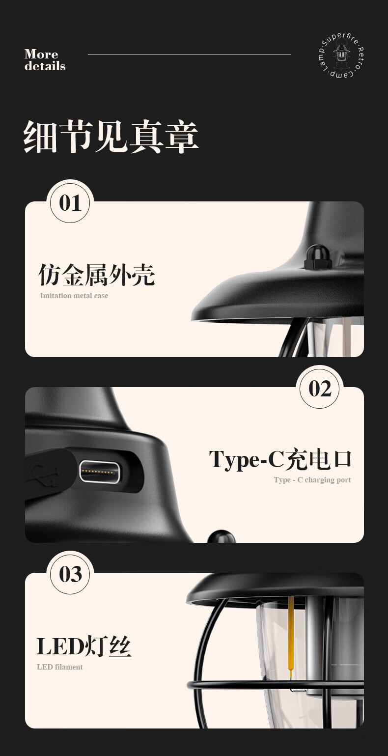 神火（SupFire） T58超长续航充电帐篷露营灯 挂灯防水应急营地照明灯2W 1套