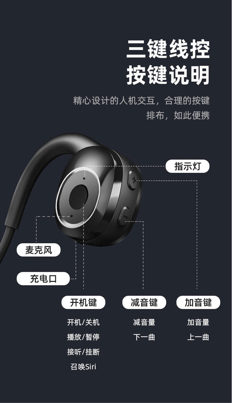 纽曼（Newsmy）蓝牙耳机 GE05 骨传导双耳挂耳式无线耳机 运动跑步手机音乐耳机 华为苹果等通用 黑色