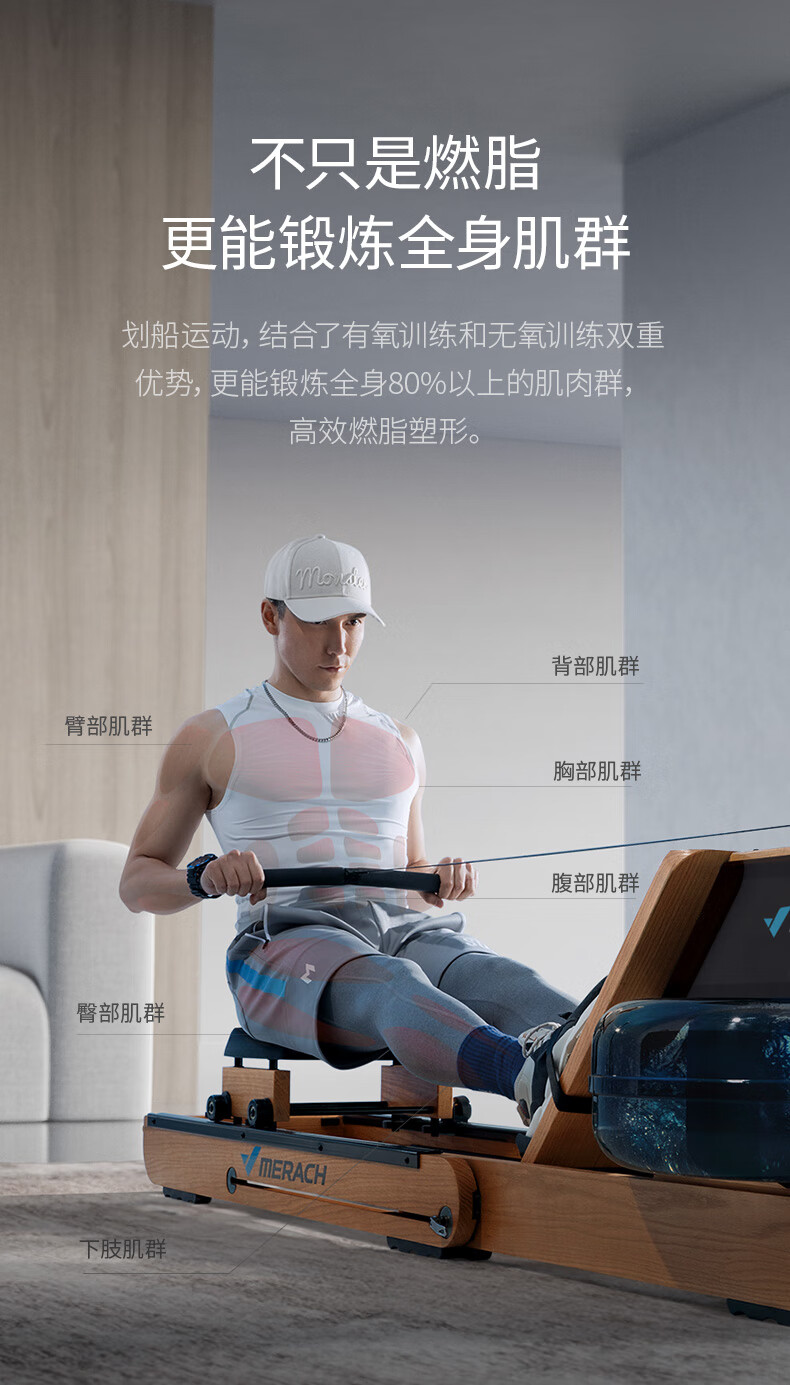 麦瑞克（MERACH） 划船机家用智能水阻磁阻调节健身器材室内可折叠划船器 红橡木横版非折叠款