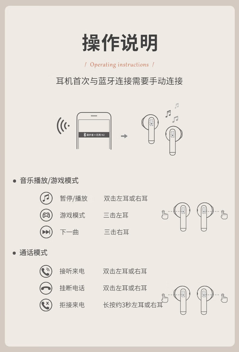 漫步者（EDIFIER）N2 真无线蓝牙耳机 通话降噪 半入耳式音乐耳机 适用于苹果华为安卓 雾霾蓝