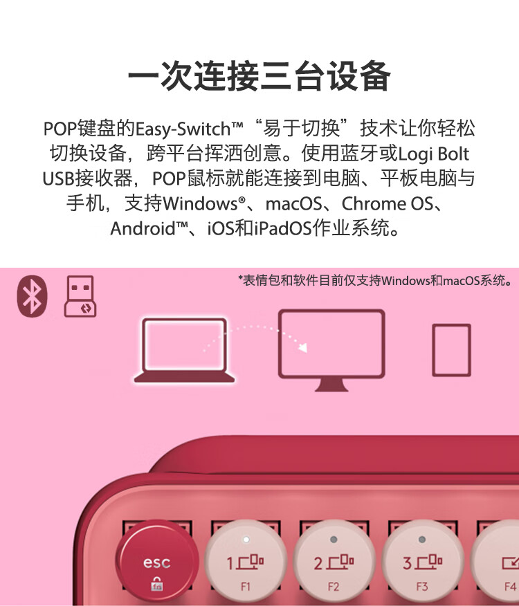罗技（Logitech）POP KEYS 泡泡无线机械键盘 办公键盘 蓝牙键盘 游戏键盘 TTC轴 梦幻紫