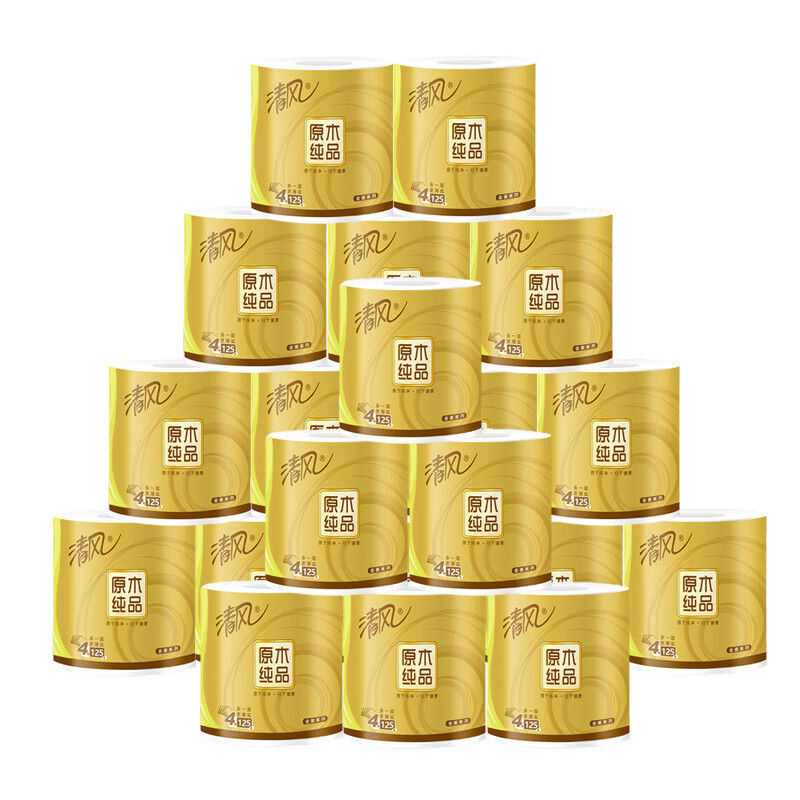 清风原木金尊4层加厚125g有芯卷纸20卷