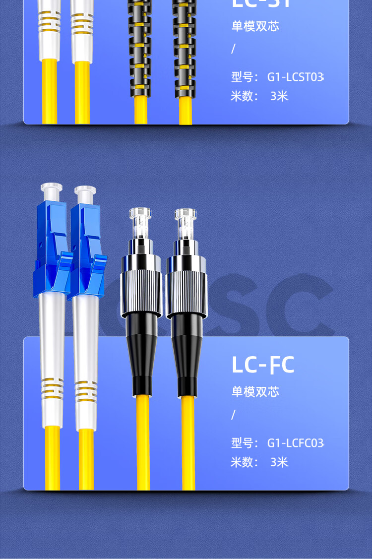 山泽(SAMZHE) 光纤跳线 电信级SC-FC单模单芯 低烟无卤环保光纤线 收发器尾纤 3米G0-SCFC03