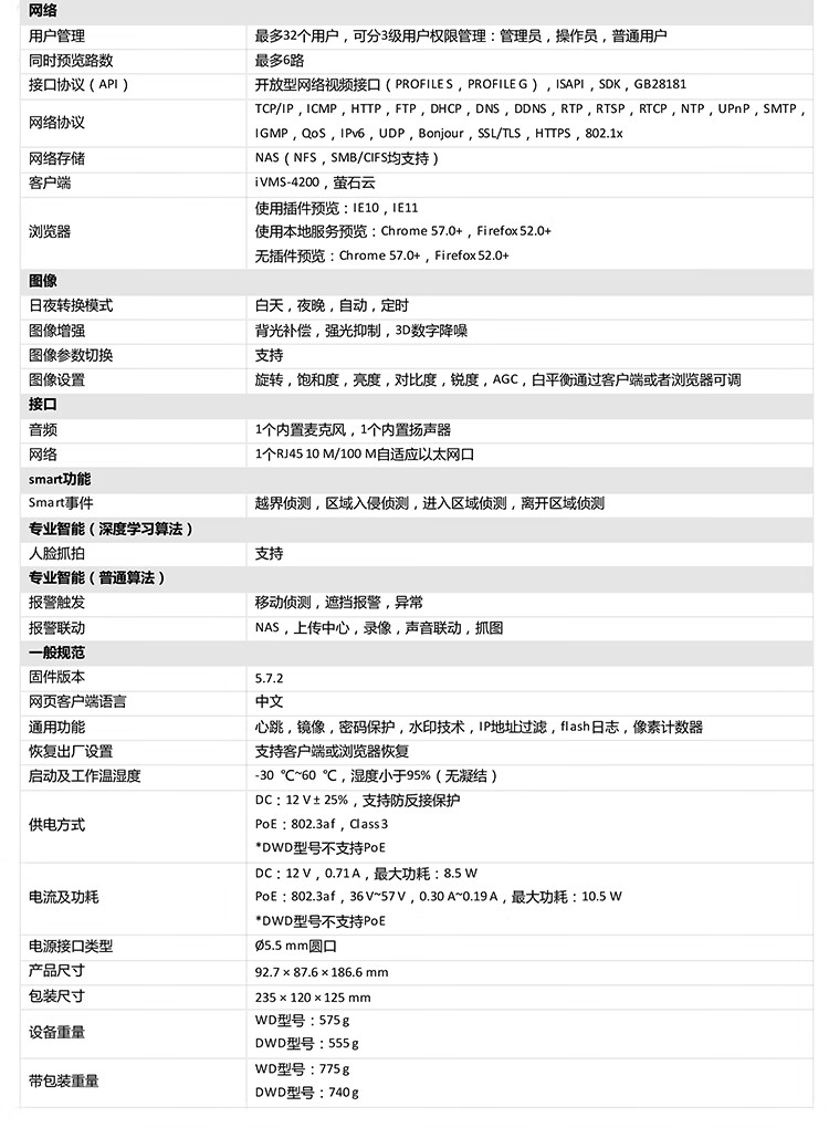 海康威视 400万臻全彩监控摄像头室内室外智能警戒网络摄像机语音对讲人车识别网线供电3T47WDA4-L 4mm焦距