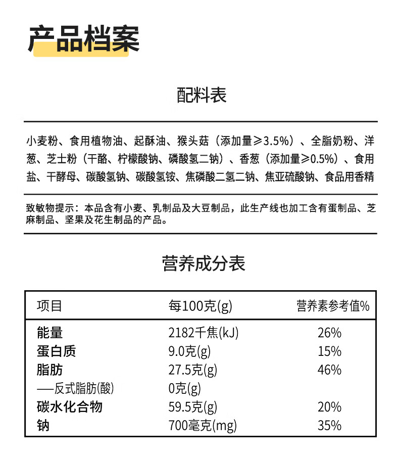 江中猴菇早餐点心 中老年人养胃送礼 香葱苏打饼干20天装960g