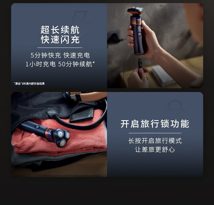飞利浦 剃须刀电动 剃胡刀刮胡刀三刀头1小时快充肌能舒缓科技胡须刀X5002【水墨青】