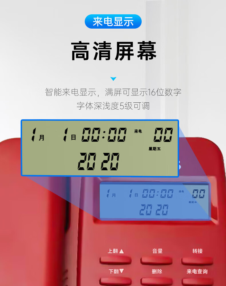 飞利浦（PHILIPS）电话机座机 固定电话 办公家用 免提通话 免电池 来电显示 TD-2808 (黑色)