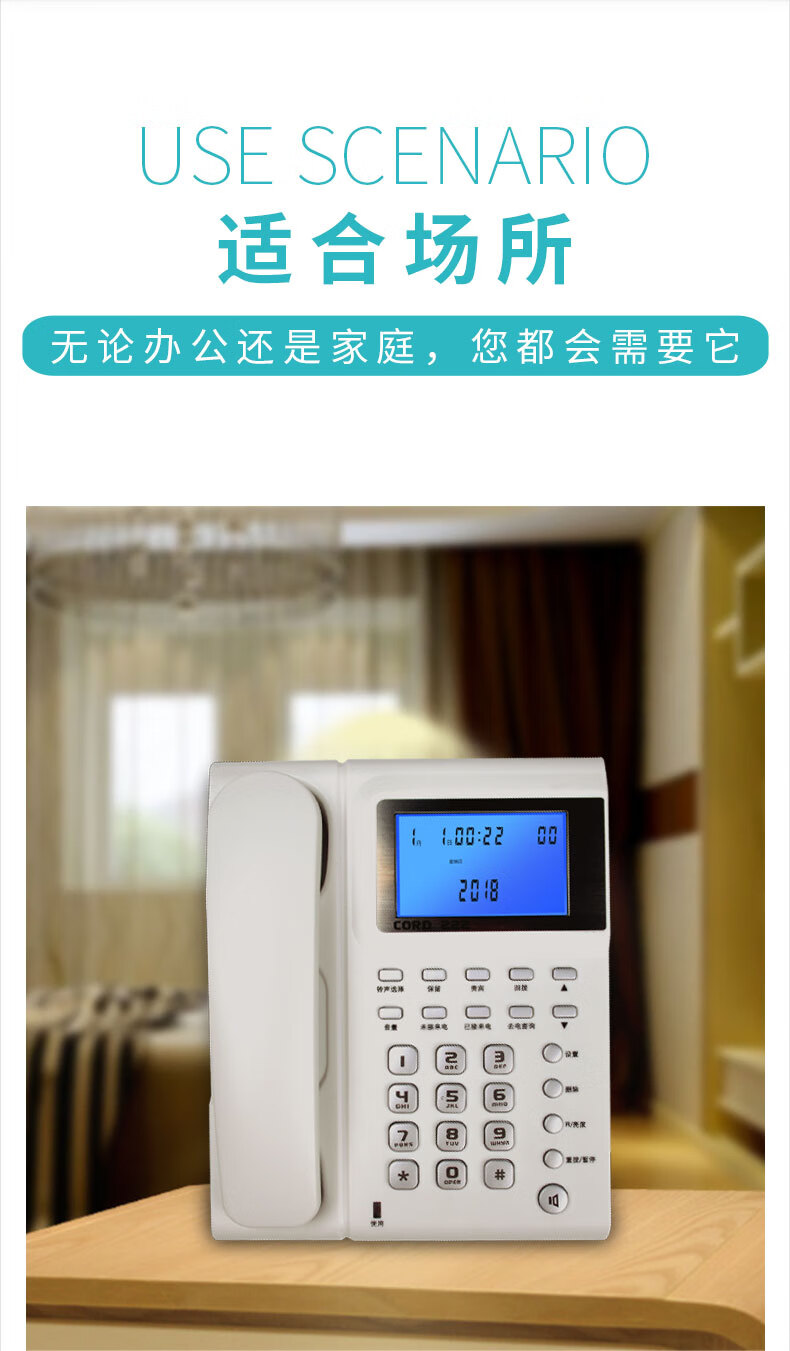 飞利浦 电话机座机 固定电话 办公家用 双插孔 来电显示 免打扰 CORD222 (白色)