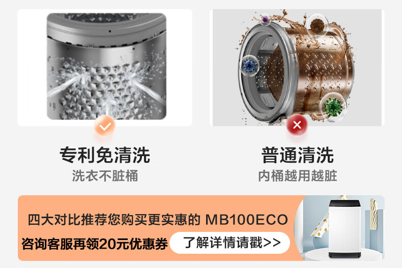 美的 Midea 波轮洗衣机全自动 8公斤立方内桶 MB80ECO1 水电双宽