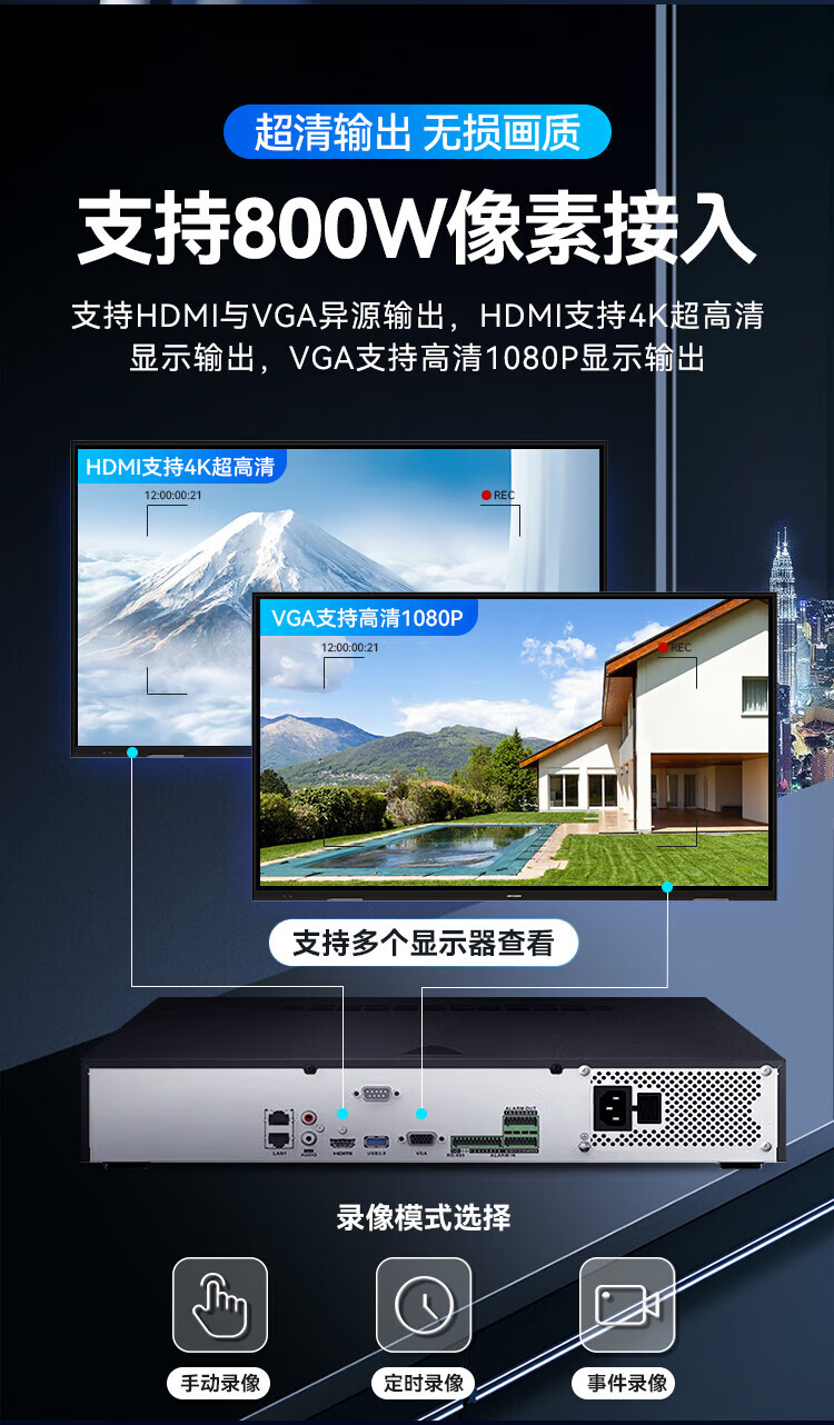 海康威视网络监控硬盘录像机8路4盘位4K高清NVR支持8T硬盘H.265解码DS-7908N-R4