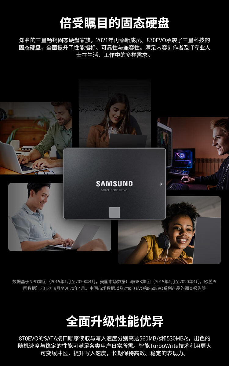 三星（SAMSUNG） 2TB SSD固态硬盘 SATA3.0接口 870 EVO（MZ-77E2T0B）