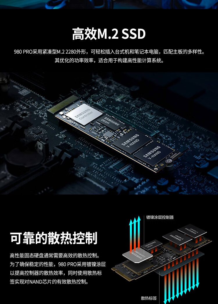 三星（SAMSUNG） 500GB SSD固态硬盘 M.2接口(NVMe协议PCIe 4.0 x4) 980 PRO （MZ-V8P500BW）