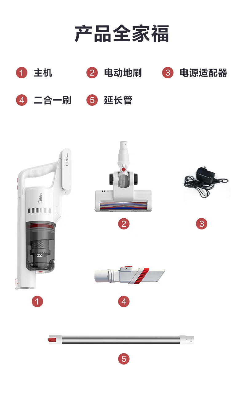 Midea 美的吸尘器手持大吸力双电机车载轻便家用二合一强力 P60