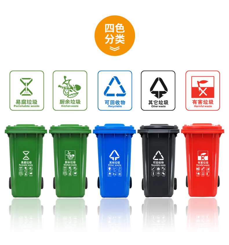 兰诗（LAUTEE）LJT2218大号物业环卫垃圾桶绿色240L（易腐垃圾）2个装
