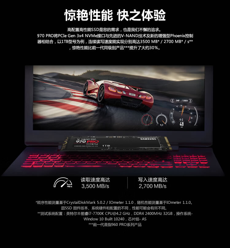 三星（SAMSUNG） 1TB SSD固态硬盘 M.2接口(NVMe协议) 970 PRO（MZ-V7P1T0BW）