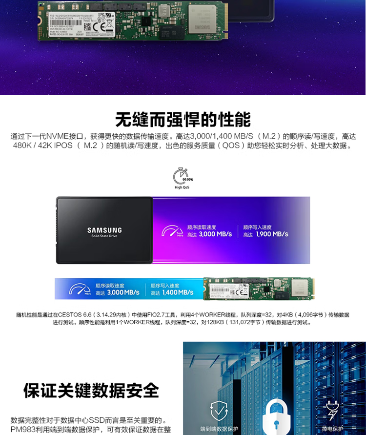 三星（SAMSUNG） PM983 2.5英吋固态硬盘NVME协议 U.2接口 7.68T