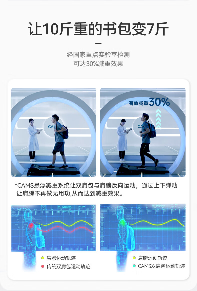 CAMS书包小学生男三到六年级初中生轻便背包 灰蓝色 S02901KJ