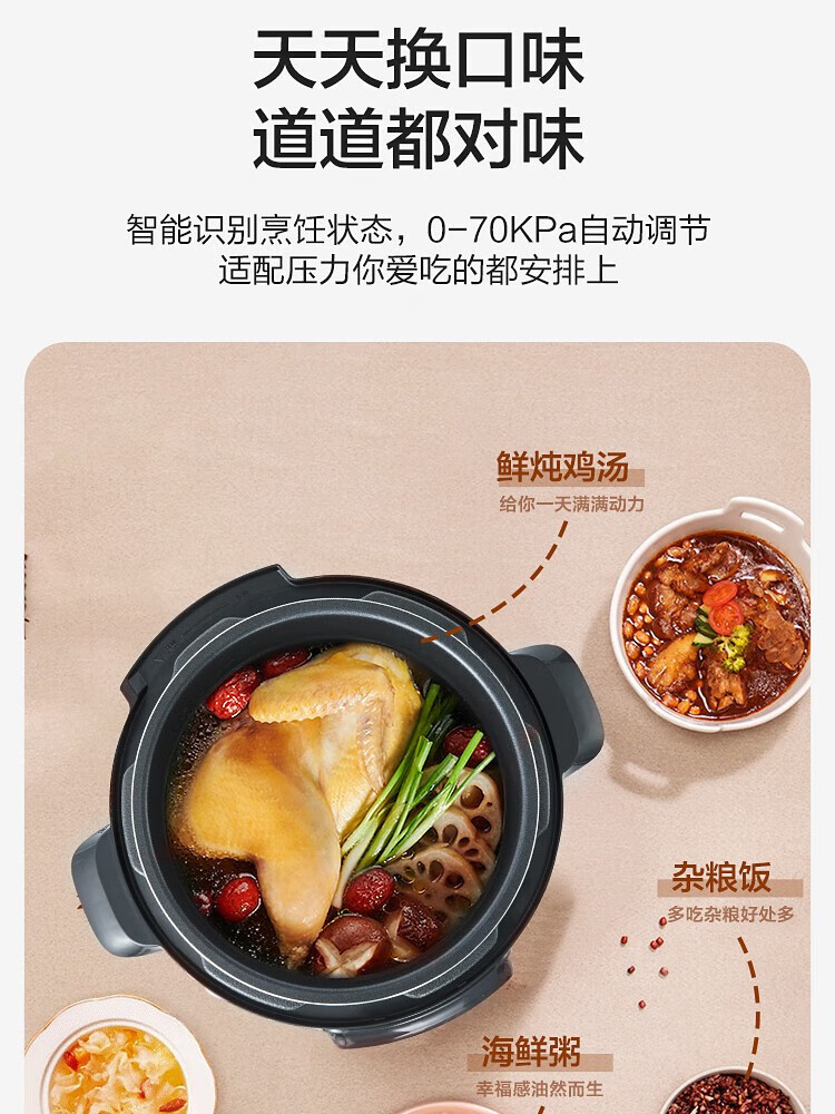 苏泊尔（SUPOR）电压力锅家用5L一锅双胆多功能电高压锅 智能预约 开盖收汁 一键排压 SY-50YC15
