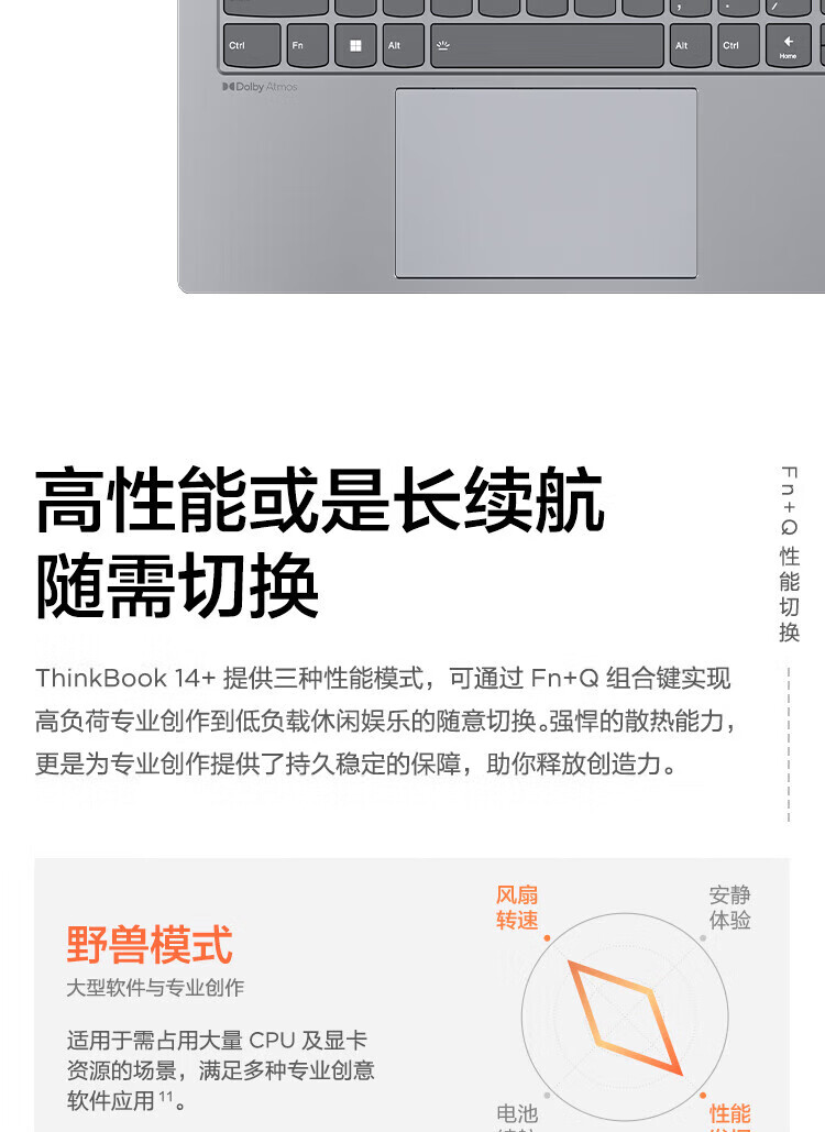 联想ThinkPad ThinkBook 14+ 14英寸高性能轻薄笔记本 R7-7735H/16G/512G/UMA/2.8K/90Hz