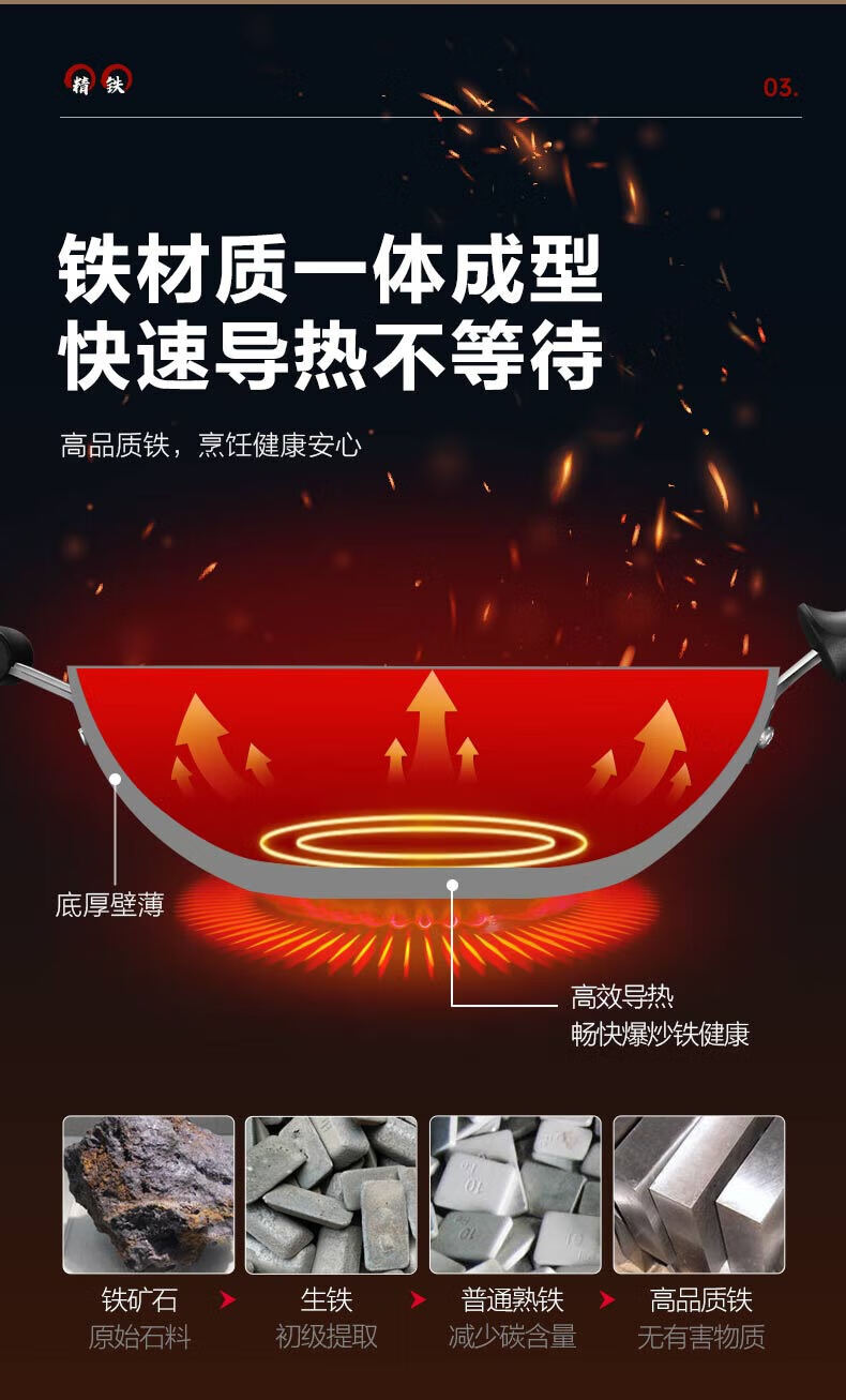 苏泊尔（SUPOR）臻铁无涂层真不锈精铁炒锅32cm可立盖燃气专用炒菜锅FC32H7