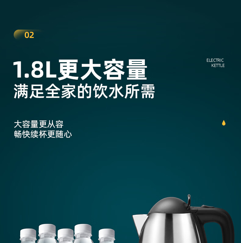 格来德 （Grelide）电水壶1.8L大容量电热水壶1500W一键保温304不锈钢家用 WKF-318K 不锈钢色