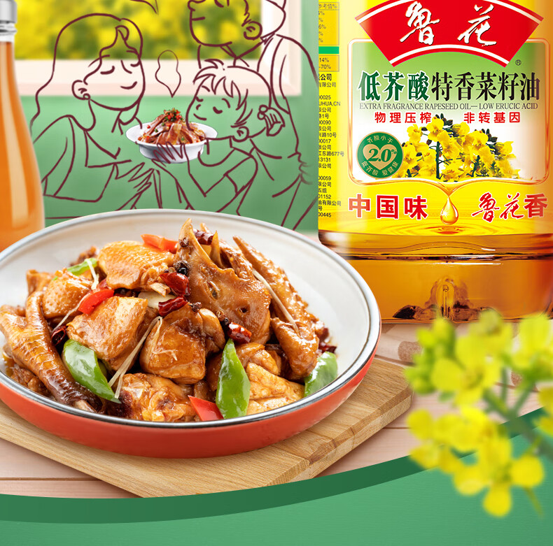 鲁花食用油低芥酸浓香菜籽油1.6L*1桶