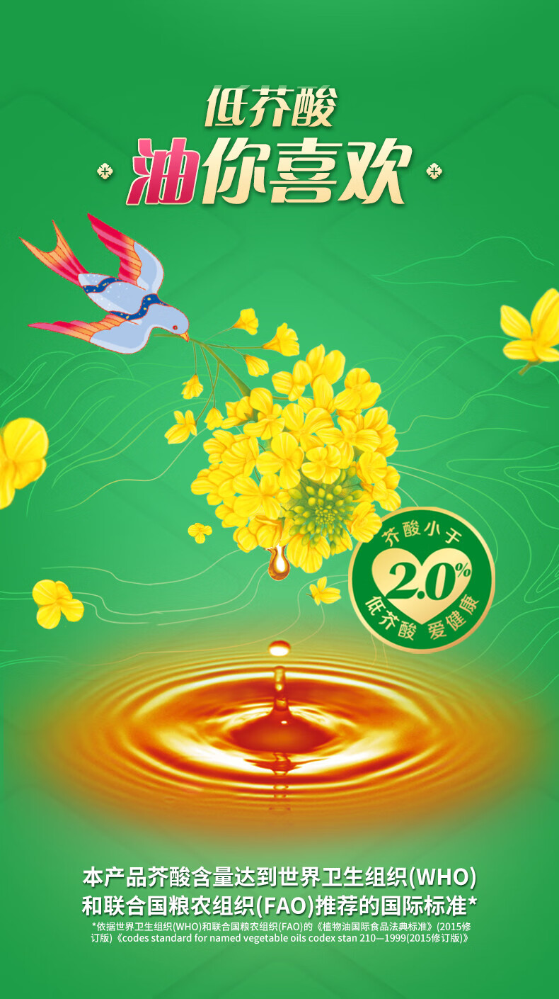 鲁花食用油香飘万家菜籽油5.7L*1桶