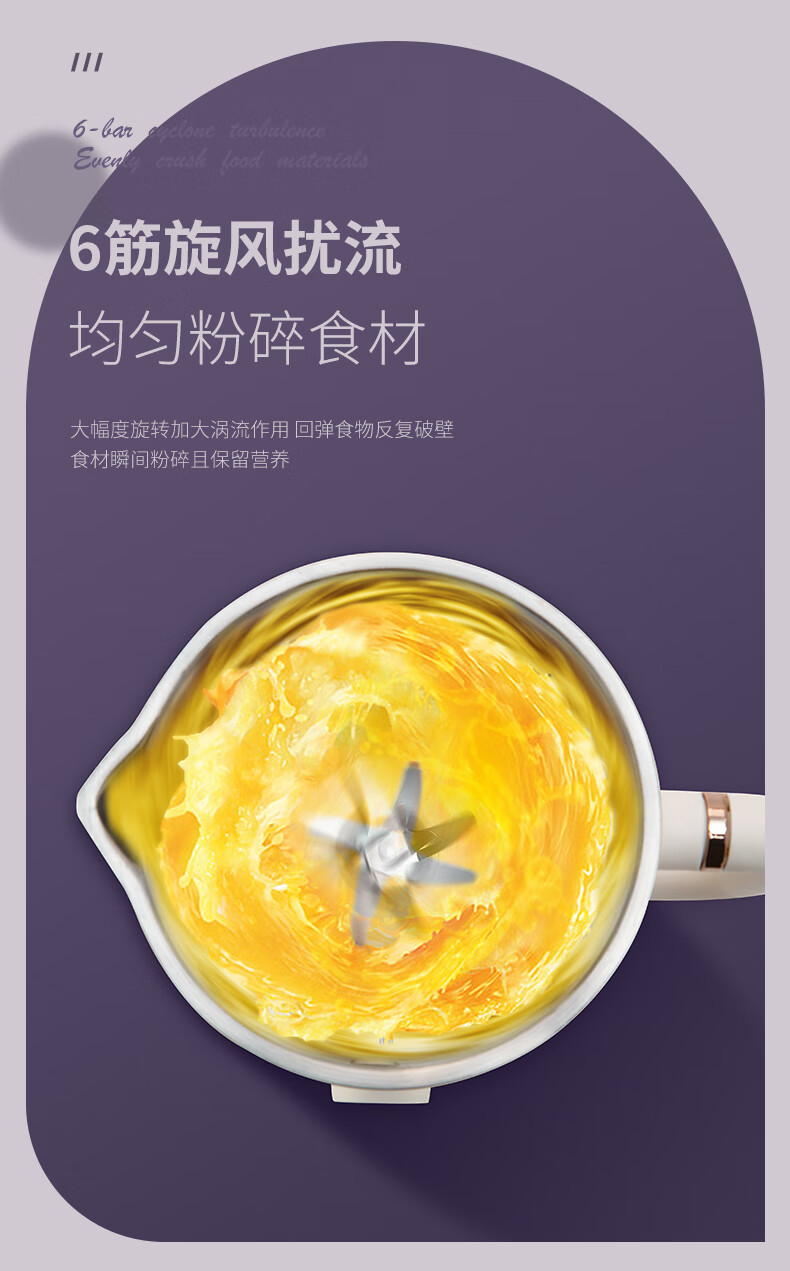 美菱多功能迷你破壁机 12小时预约 低音降噪 600毫升家庭容量 MB-LC0601