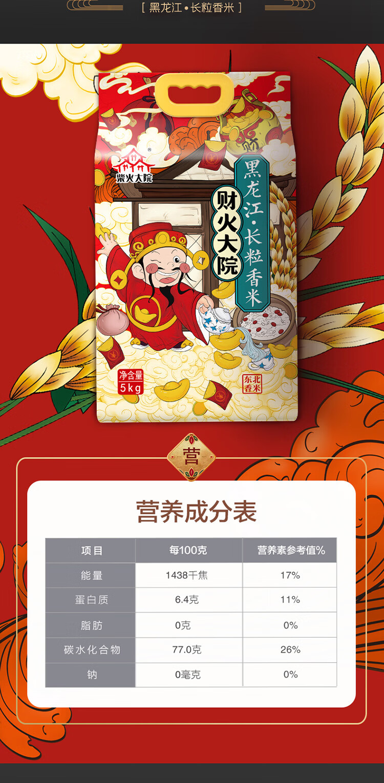柴火大院财火大院 黑龙江长粒香米 东北香米5kg