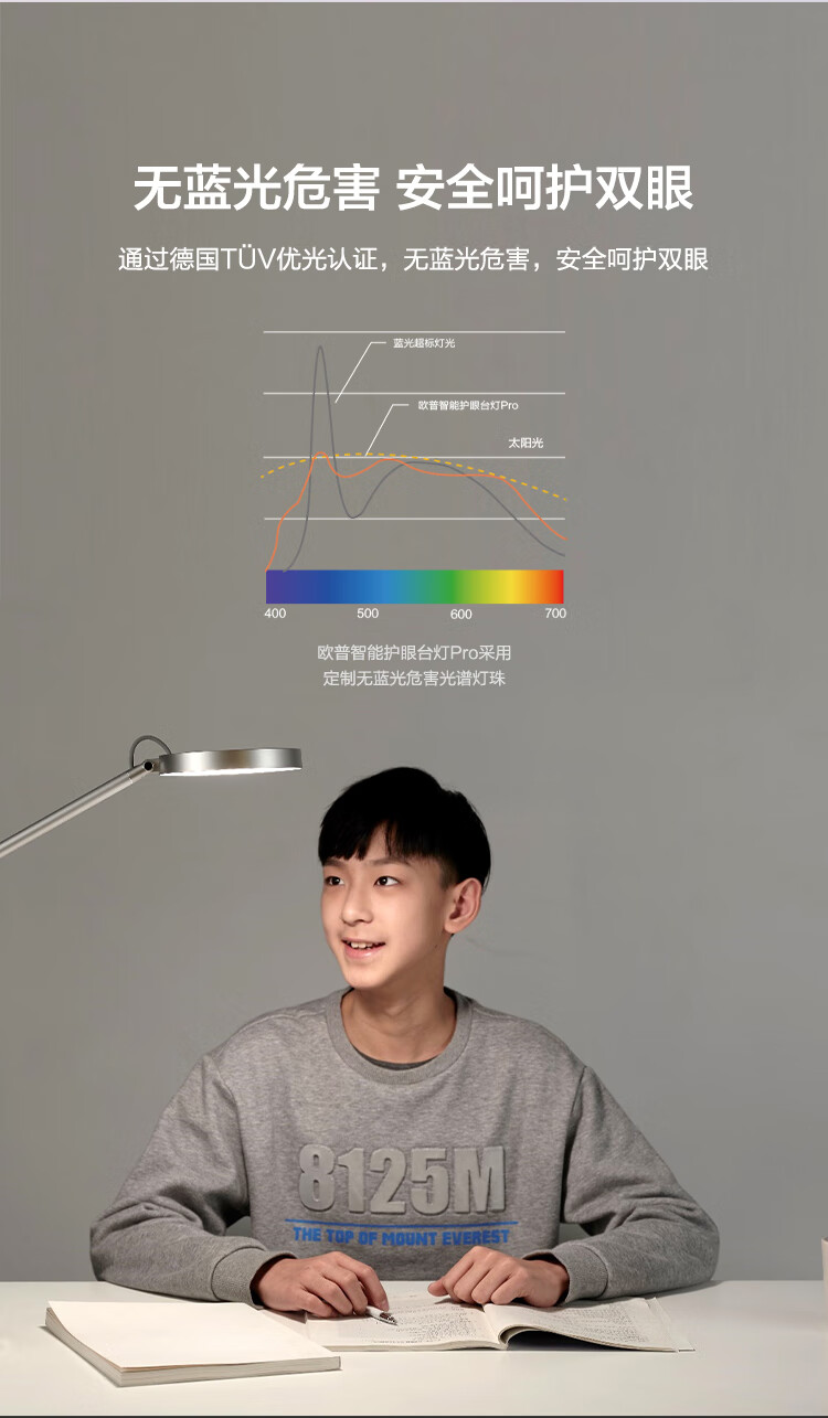 华为 欧普智能读写台灯Pro 皓月银 国AA级防蓝光学生儿童学习读写LED智能开关远程控制