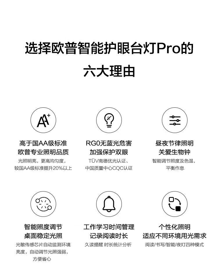 华为 欧普智能读写台灯Pro 皓月银 国AA级防蓝光学生儿童学习读写LED智能开关远程控制