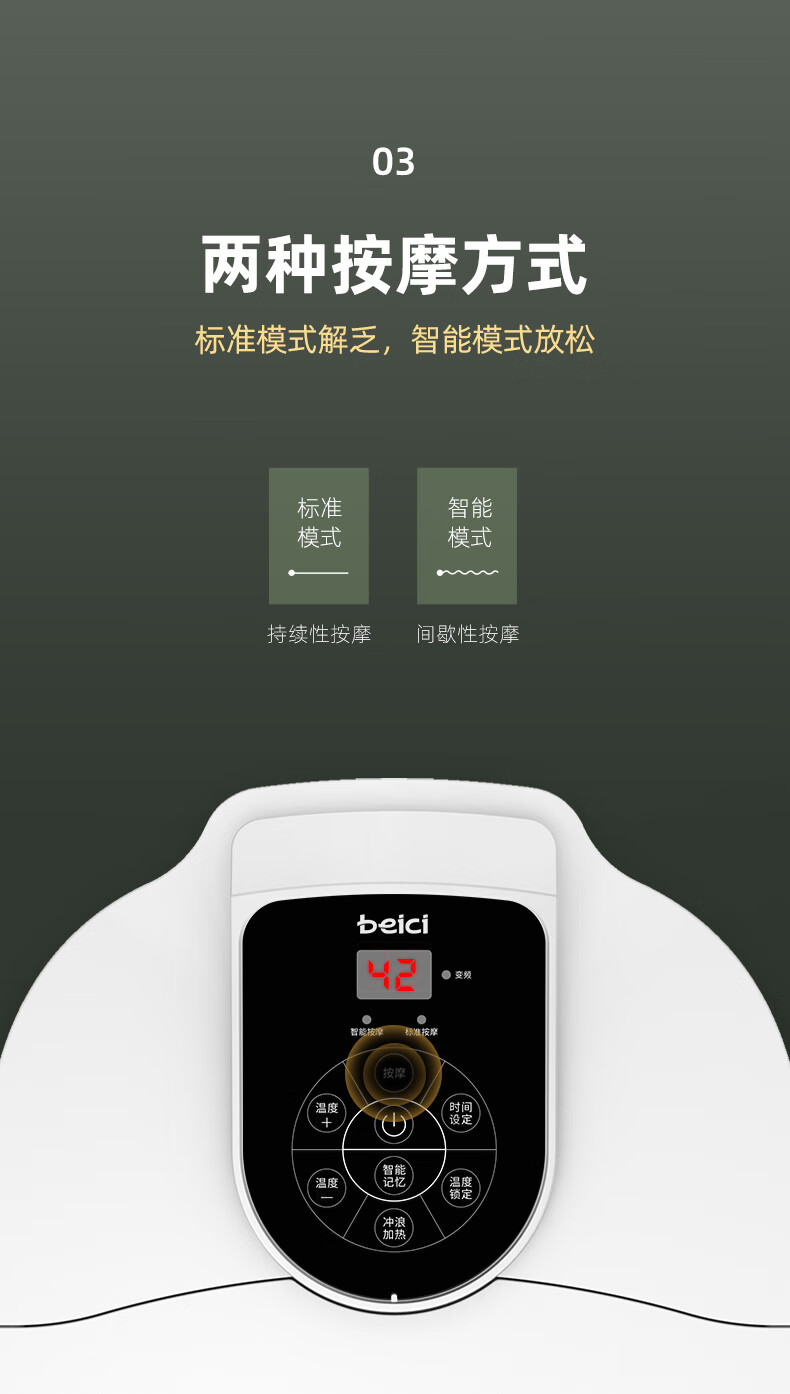 蓓慈（Beici）大白全自动足浴盆恒温加热泡脚桶电动按摩洗脚盆小米白BZ525C