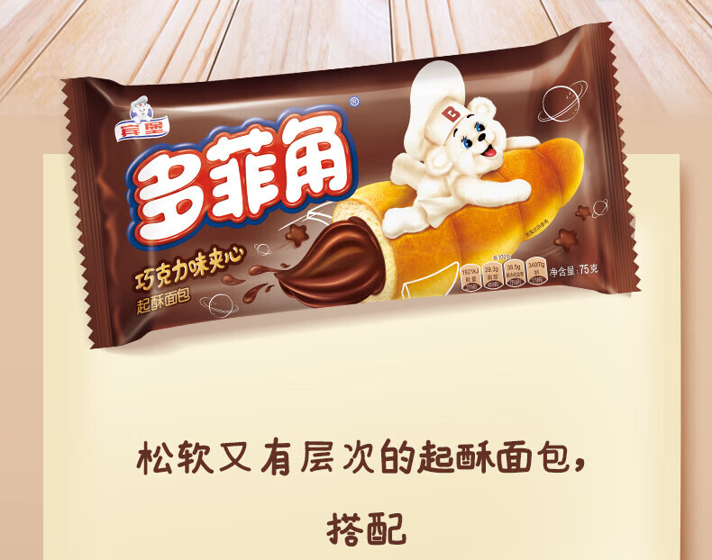 宾堡 营养办公室休闲零食下午茶 多菲角巧克力夹心起酥面包 1P 75g*6