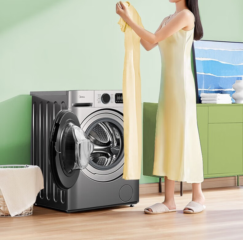 美的（Midea）洗衣机全自动滚筒 10公斤kg京品智能 MG100VT707WDY 家电初见家用大容量直驱变频羽绒服洗