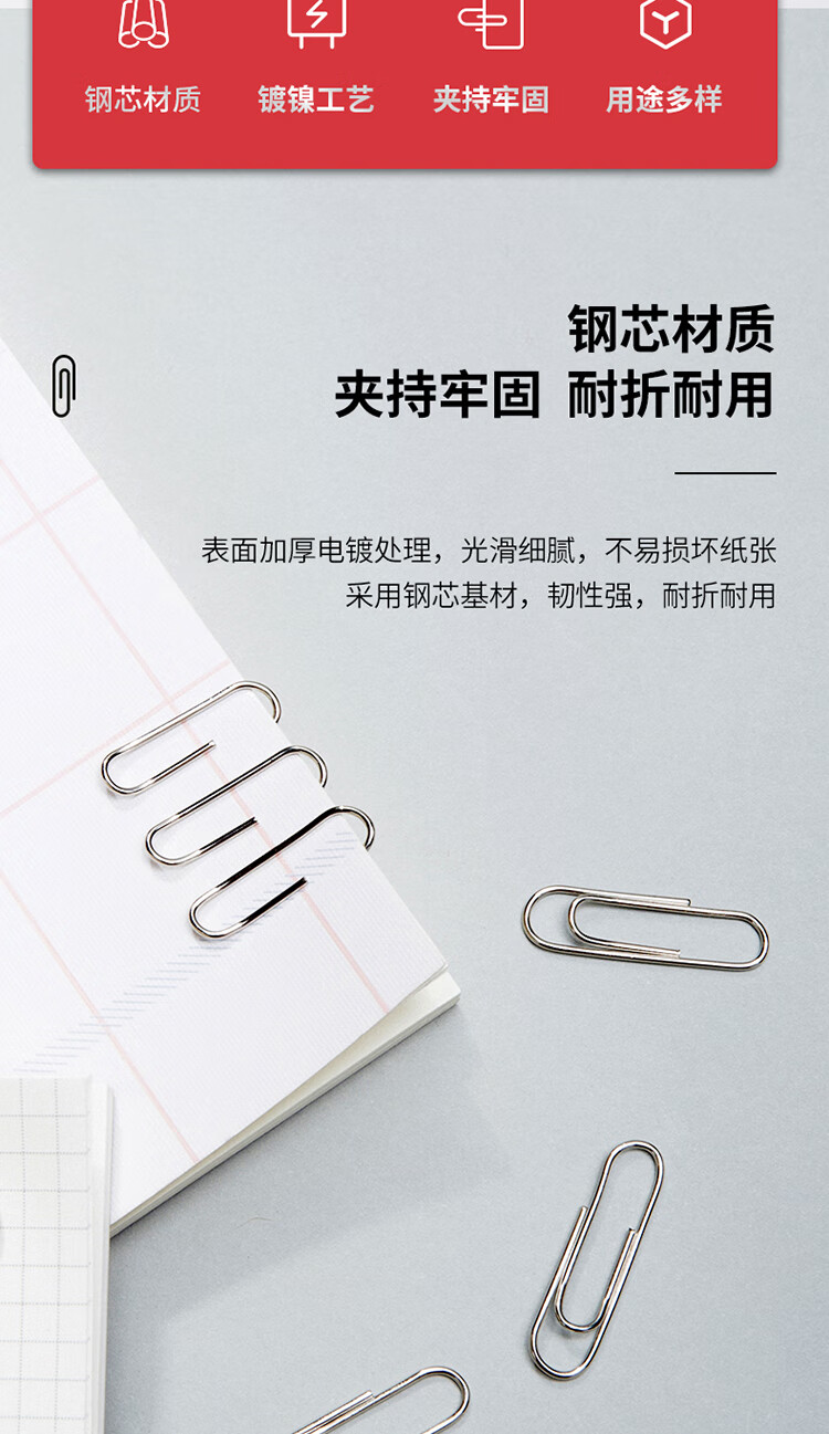 得力（deli）3#金属回形针 镀镍防锈曲别针 100枚/盒 20盒装 0018 办公用品