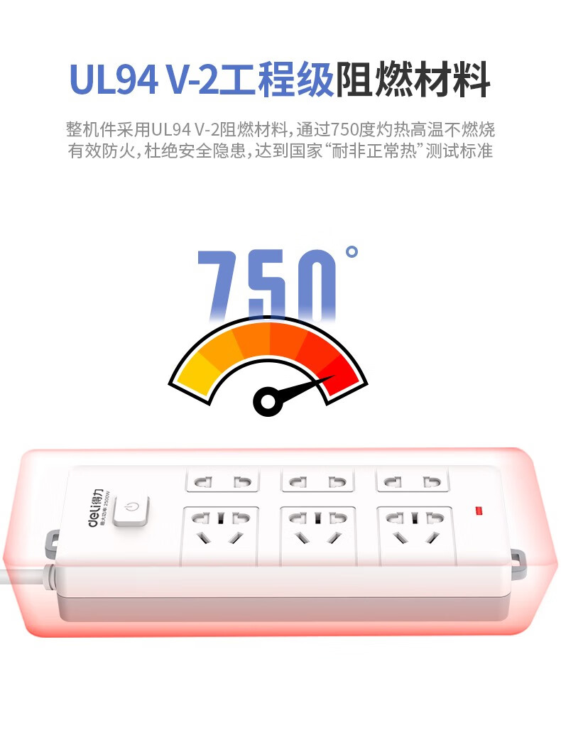 得力（deli）新国标 插排 插座 接线板 插线板 总控开关 安全门保护插排  18168-03(6组合插孔全长3米)
