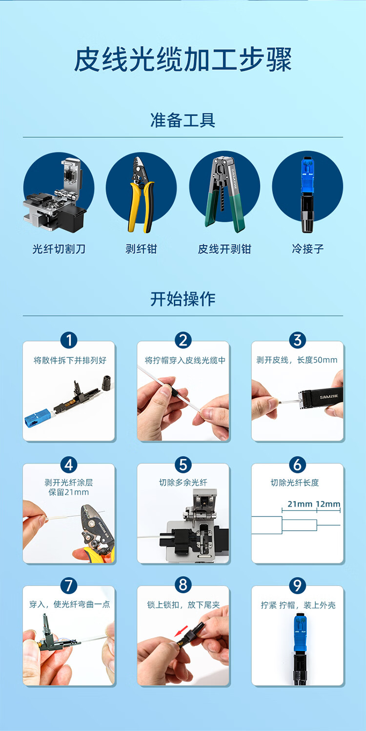 山泽(SAMZHE) 电信级SC/UPC冷接子 预埋式SC皮线光纤快速连接器 光钎冷接头 10个装 OFC-SC10