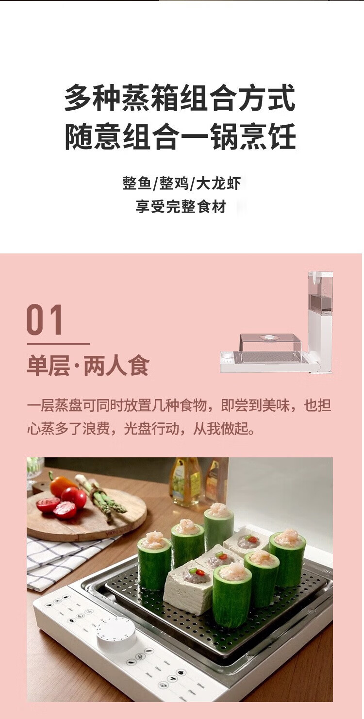 臻米（ZHENMI）Z1典雅白 电蒸锅家用小型多功能三层大容量全透明折叠蒸汽锅电蒸箱防干烧自动断电小型