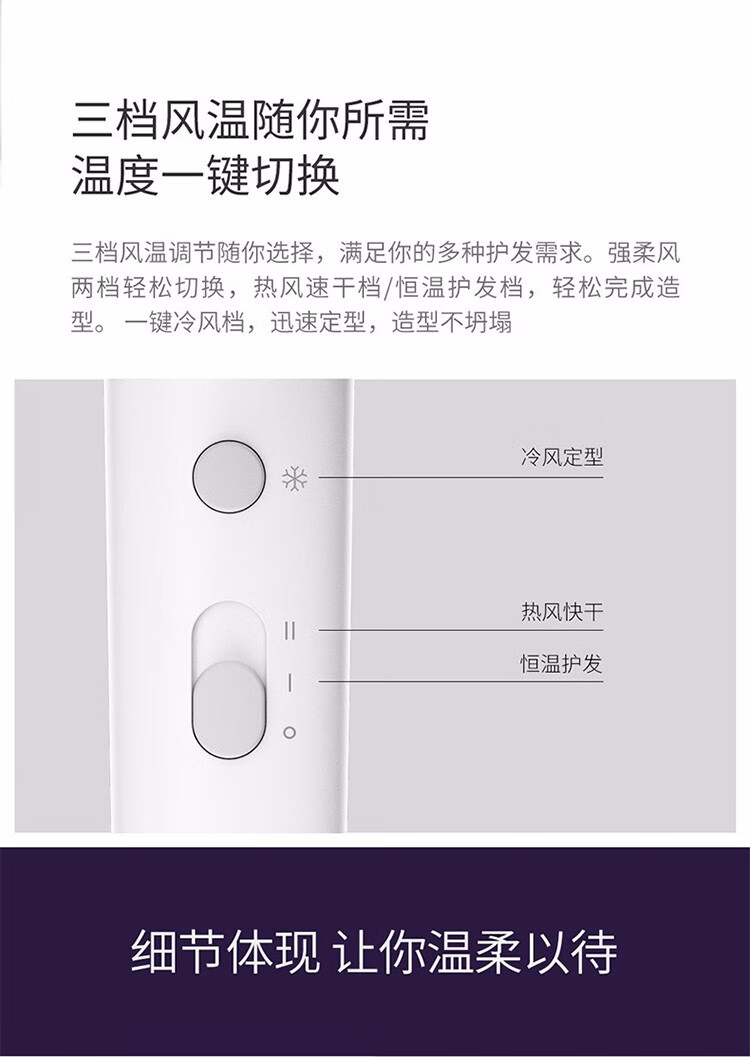 莱克（LEXY）电吹风 家用大功率负离子电吹机 发廊专业吹风筒 大风量护发 白色F1