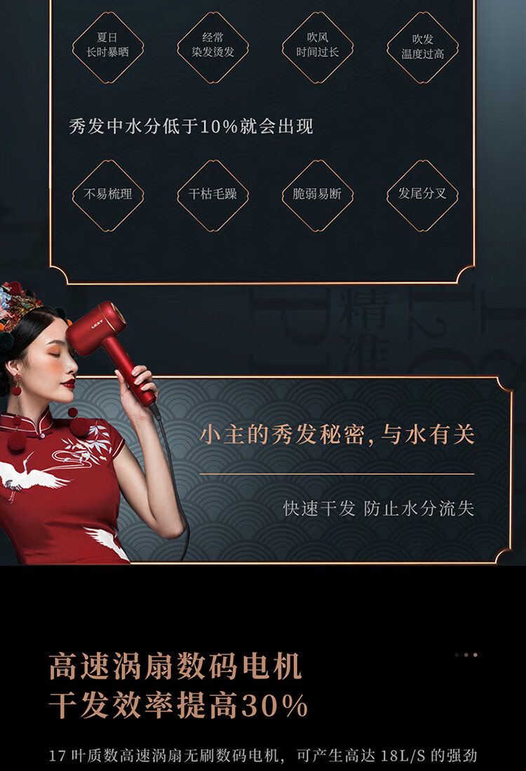 莱克（LEXY）水离子涡扇吹风机 F6系列 大功率 家用 冷热风 专业吹风筒 大风量护发 F6（宝石蓝）