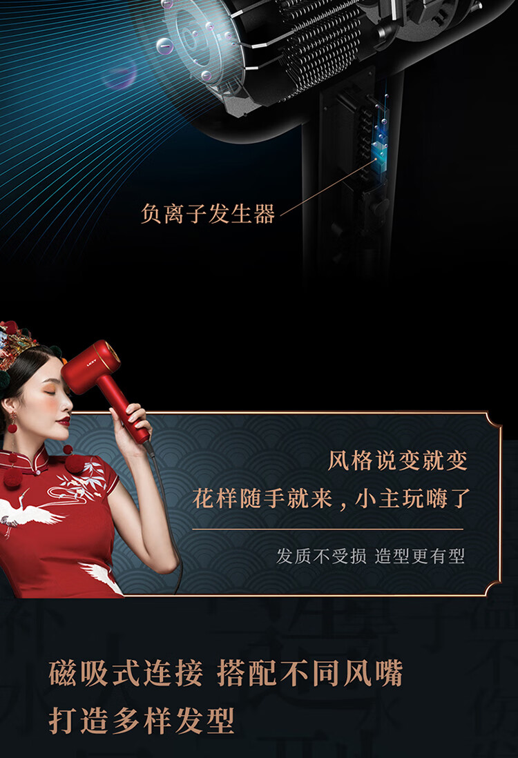 莱克（LEXY）水离子涡扇吹风机 F6系列 大功率 家用 冷热风 专业吹风筒 大风量护发 F6（宝石蓝）