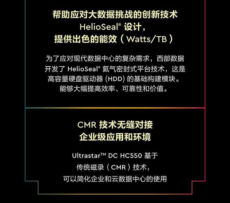 西部数据（WD）WUH721818ALE6L4 氦气密封企业级硬盘HC550 18TB