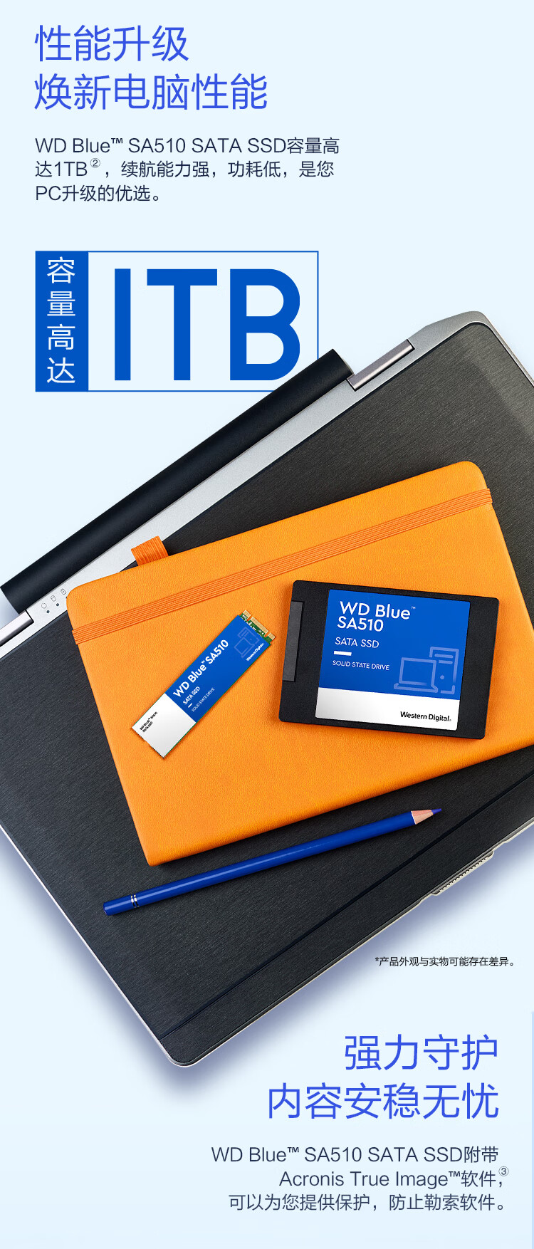 西部数据（WD）SA510蓝盘系列WDS100T3B0A固态硬盘1T/SATA3.0