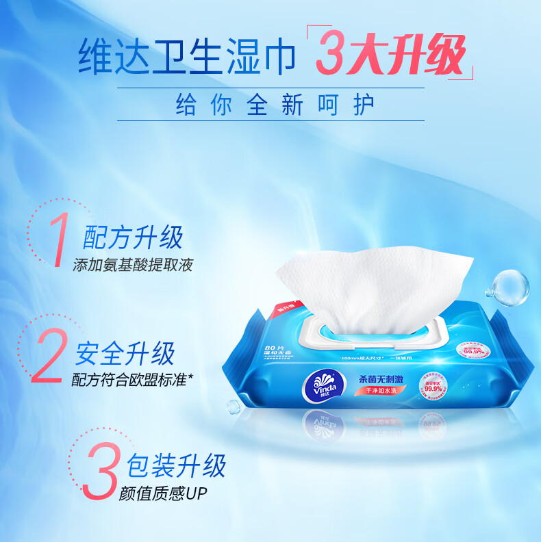 维达（Vinda）VW1028洁肤杀菌卫生湿纸巾80片*3包
