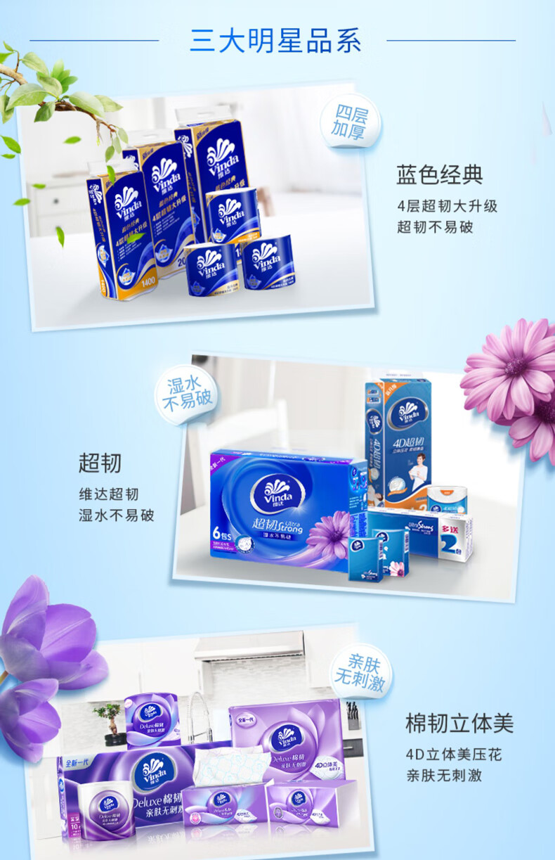 维达（Vinda）VW1028洁肤杀菌卫生湿纸巾80片*3包